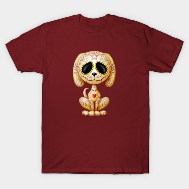 Brown Zombie Sugar Skull Puppy Dog T-Shirt by jeffbartels